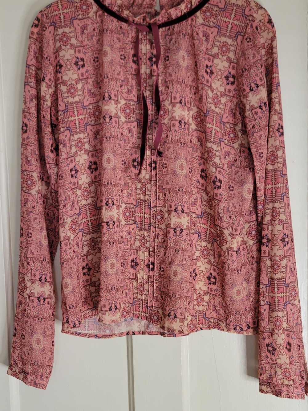 For Love & Lemons Pink Printed Long-Sleeve Tie-Neck Blouse